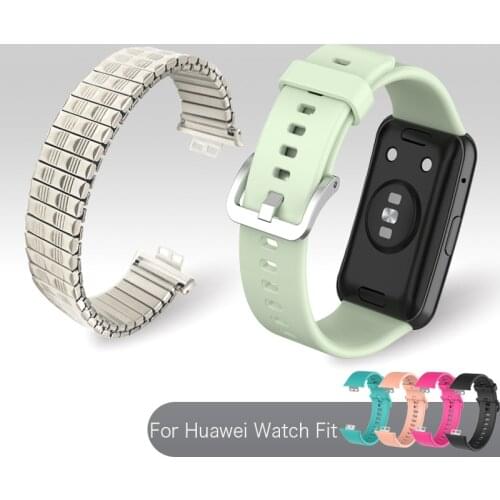 Watch Band For Huawei Watch Fit Strap Elastic Solo Loop Watchband Metal Replacement Strap Women Men Wrist Bracelet Silicone Band