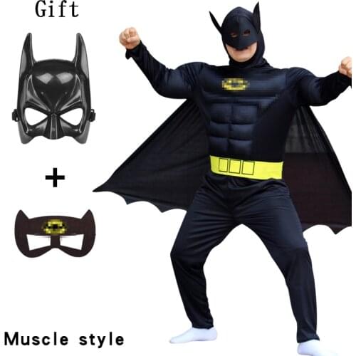 Halloween Adult Children Deluxe Muscle Iron Warrior Costume Mask Cape Batboy Kids Men Party Fancy Dress Superhero Carnival