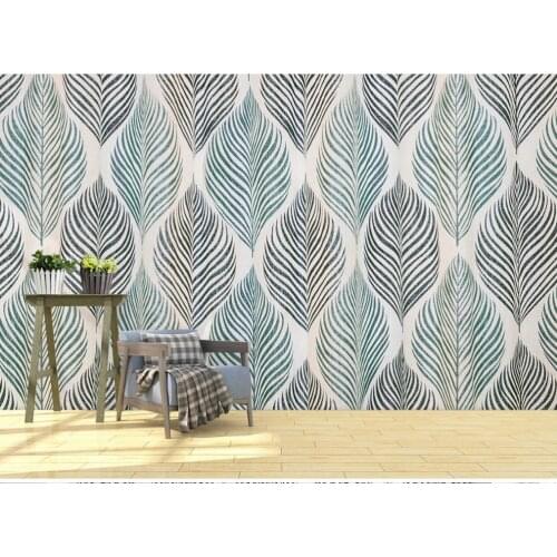 Nordic minimalist retro hand-painted leaves texture color block TV background wall-professional custom wallpaper