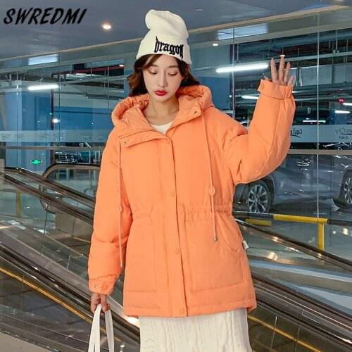 SWREDMI Students Fashion Winter Coats Hooded Warm Jackets Women Solid Slim Cotton Padded Clothing Snow Wear Parka