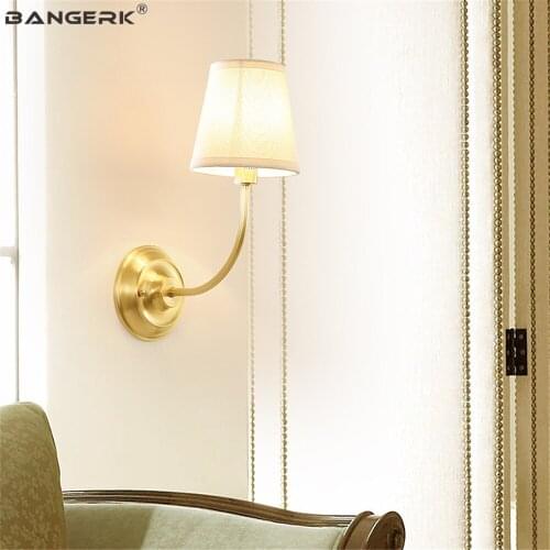 American Style LED Wall Light Loft Decor Modern Copper Fabric Art Sconce Wall Lights Fixtures Bedside Wall Lamp Home Lighting