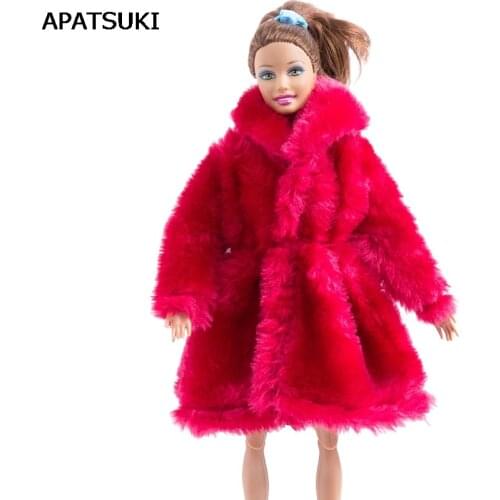 Dark Red Outfits Winter Wear Clothes For Barbie Doll Clothing Fur Coat Doll Dresses For Barbie 1/6 BJD Doll Accessories Kids Toy