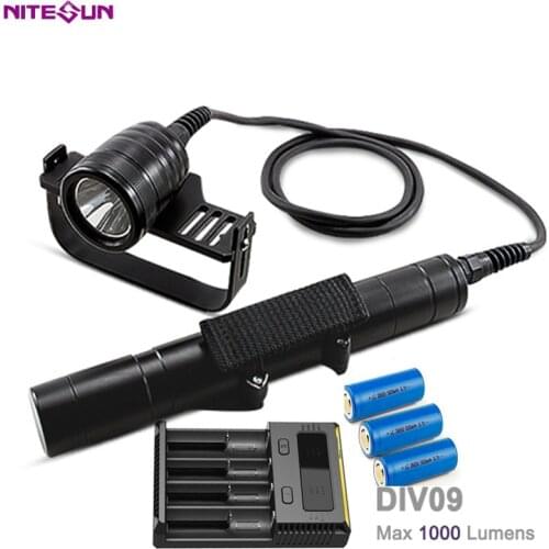 NITESUN DIV09 Scuba Diving Spotlight CREE XM-L2 U4 6500K max 1000LM underwater 150M waterpoof dive light battery with charger