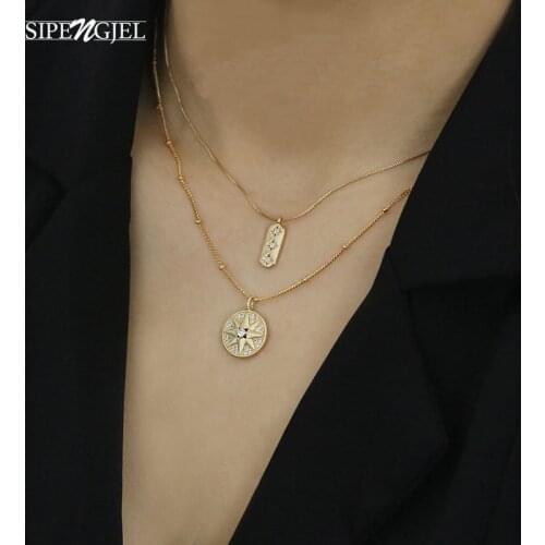 Trendy Zirconia Gold Star Round Pendant Necklace Fashion Personality Korean Necklace Set For Women Jewelry X-l0130