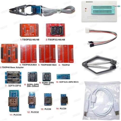 XGECU Original New TL866II PLUS Universal Programmer+14 Adapters+TSOP32 TSOP48 Adapter +Test Clip TL866 Bios High Speed EPROM