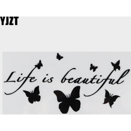 YJZT 18CM*8.7CM Vinyl Decal Life Is Beautiful Butterflies Nice Design Car Sticker Black/Silver C24-0040