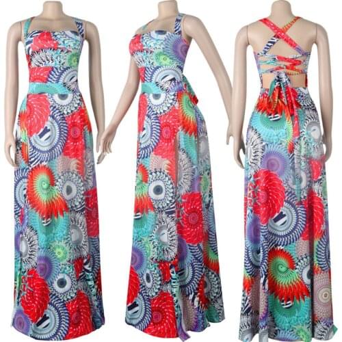 Honeymoon Style Occident Sexy Womens Wear Hot Style Characteristic Print Sweeping The Floor Loose Sexy Long Dress 113