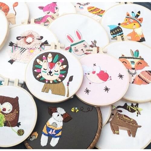 Animal Owl Raccoon Bird Deer Handmade Embroidery Sampler Kit For Beginner Needlework Kits Cross Stitch Arts Crafts Sewing Decor