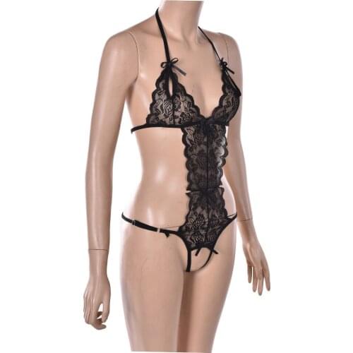 1set Women Nightdress Nightgown Erotic Lingerie Backless Sexy Lingerie Solid Lace Eyeshade Babydoll Sleepwear