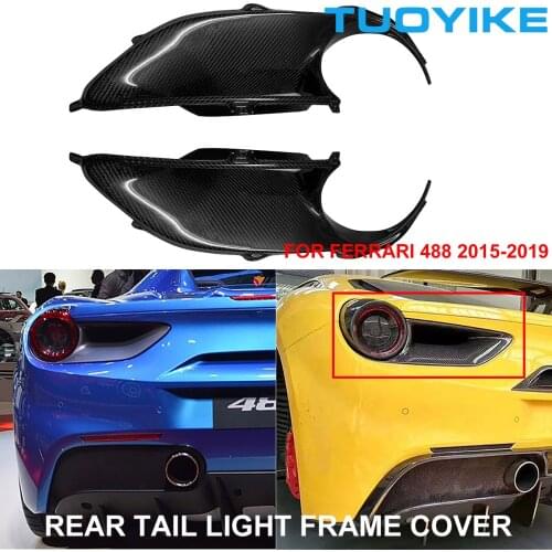 2PCS/set Car Dry Carbon Fiber Rear Boot Tail Lights Lamps Bulbs Frame Shade Cover Trim Sticker For Ferrari 488 2015-2019