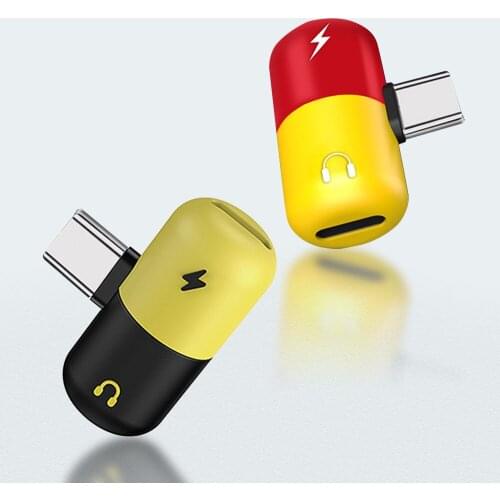 2 In 1 Mini Capsule Dual Type C Adapter For Xiaomi 8 9 Redmi 4X Huawei P10 TypeC Port Splitter Audio Charging Converter Adapters