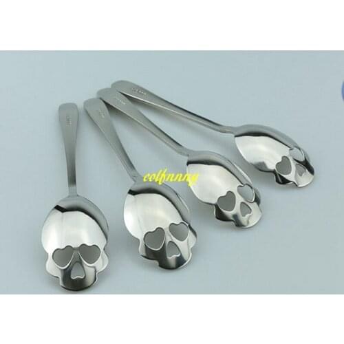 200pcs/lot Stainless steel coffee spoon Skull shape dessert spoon Food grade stainless ice cream candy tea spoon tableware