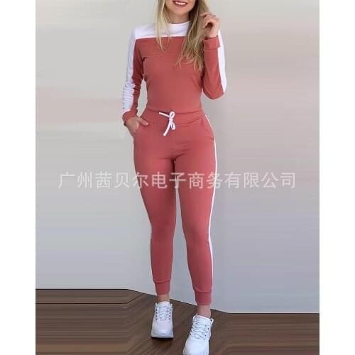 2021 two-piece new color matching long-sleeved tight casual suit