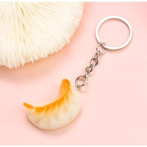 2pcs Chinese Food Dumplings Keychain PVC Mini Boiled Key Chain Ring Jiaozi Bag Backpack Ornament Woman Girl Man Jewelry Gift