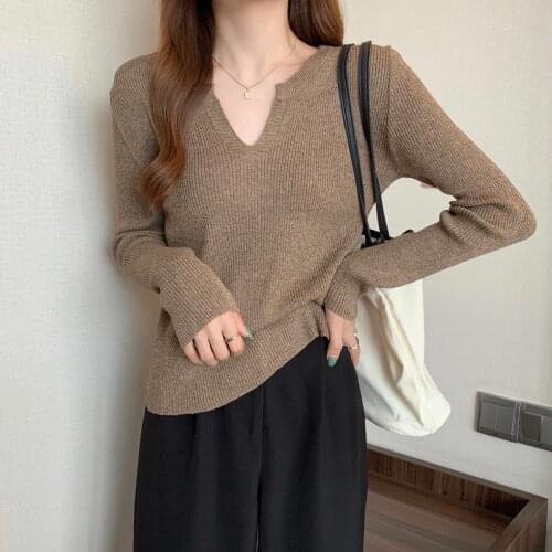 Black Elastic Knitted Long Sleeved Top Korean Fashion WomenS T-Shirt Female Vintage Clothing Blouses 2021 Kawaii Harajuku