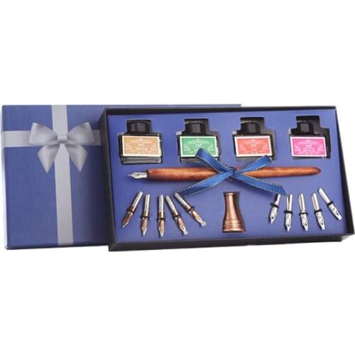 Wooden Caligraphy Dip Pen Hook Line Signature Fountain Pens with Ink Nibs Set Offices School Stationery Gift