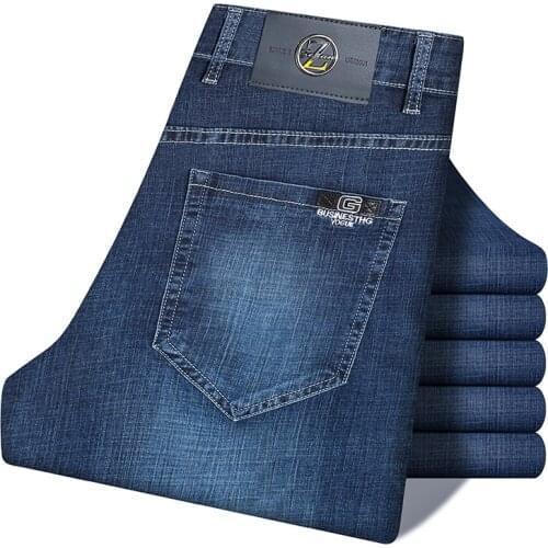 Four Seasons New MenS Business Jeans Classic Fashion All-Match Stretch Loose Denim Trousers Male High-End Brand Casual Pants