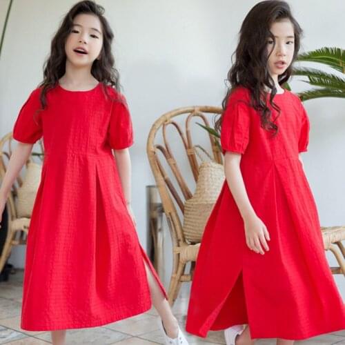 Cotton kids girl summer short sleeve princess dress a line toddler kids fashion clothes baby girls kids party dresses long
