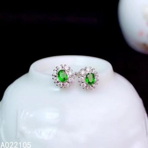 KJJEAXCMY fine jewelry 925 sterling silver inlaid natural Diopside women fresh vintage gem earrings ear studs support detection