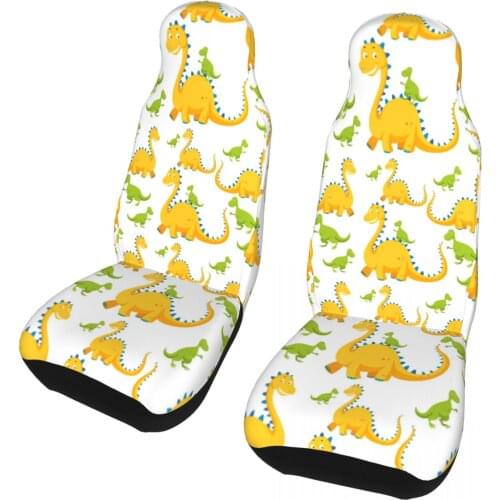 Classic Cloth Seat Covers Cartoon Dinosaur car chair cover Front Set with Gift Universal Fit for Cars Trucks SUVs