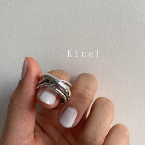 Kinel S925 Sterling Silver Ring Personality Multi-layer Cross Vintage Jewelry Neutral Style Simple Open Ring Best Gift