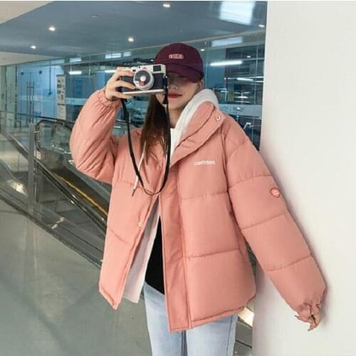 Korean Style Solid Casual Warm Hooded Down Jacket Plus Size Cotton Padded Coat for Female Oversized Ladies Thick Short Parkas