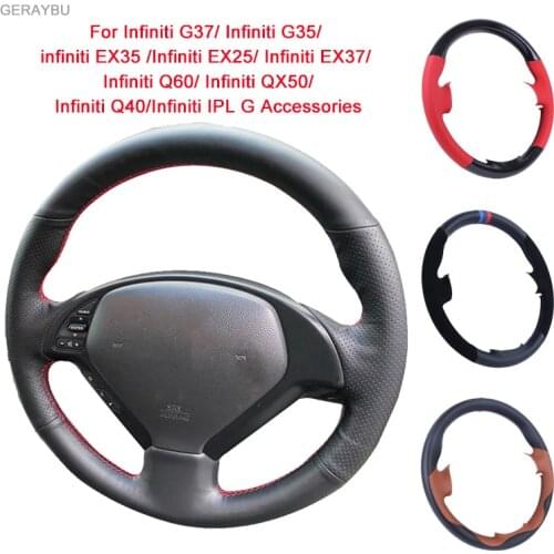 GERAYBU Custom DIY Leather Hand-sewn Car Steering Wheel Cover For Infiniti G37 G35 EX35 EX25 EX37 Q60 QX50 Q40 IPL G Coupe