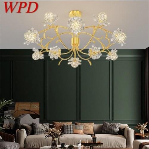 WPD Creative Chandeliers Light Crystal Gold Modern Pendant Lamp Flower Branch Home LED Fixture for Living Room