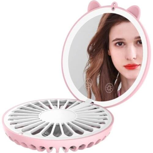 LED Makeup Mirror With Small Fan USB Charging Fill Light Beauty Mirror Portable Creative Small Fan Mini Vanity Mirror