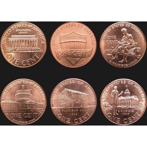 M-2 US 1 cent 6 pieces Set coins America New Original coin Collectible edition real Rare UNC Commemorative Random year