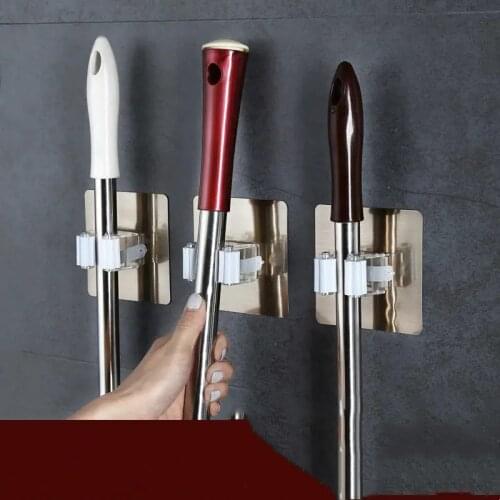 Multi-Purpose Hooks Mop Holder Wall Mounted Organizer Rack Brush Broom Hanger Hook Kitchen bathroom Waterproof Hook Self-Adhesiv