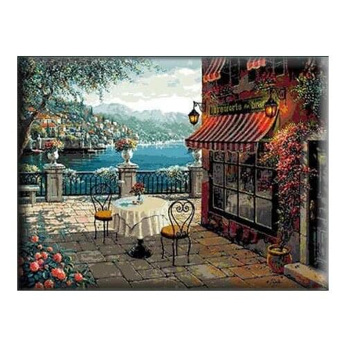 Seaside restaurant Scenery For Embroidery Needlework Crafts 14CT Unprinted Cross Stitch Kits Art DIY Quality Handmade Decor