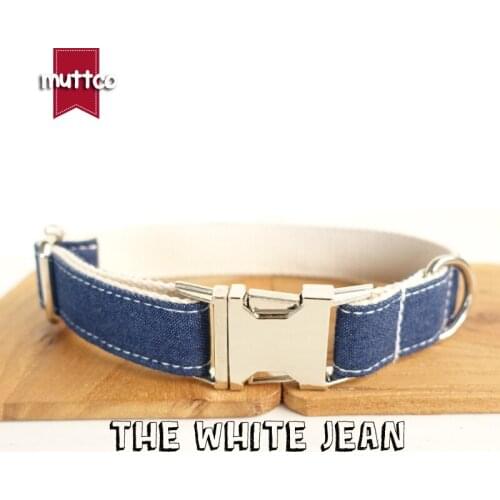 MUTTCO retailing special self-design puppy pet accessory gift THE WHITE JEAN stripe dog collar with bow tie 5 sizes
