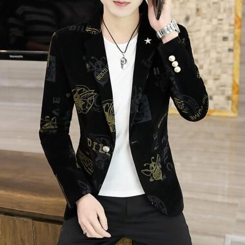 Men Blazers Casual Suits Spring New Mens Slim Suit Trendy Fashion Printing Suit Jacket Blazer De Boy Black Blazer Casual Korean