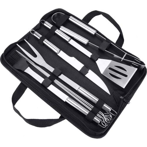 Stainless Steel BBQ Tools Set spatula fork tongs knife brush skewers Barbecue Grilling Utensil Camping Outdoor Cooking Tool Set