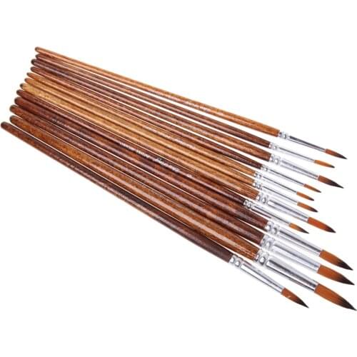 12Pcs Artists Paint Brush Set Acrylic Watercolor Round Pointed Tip Nylon Hair C26