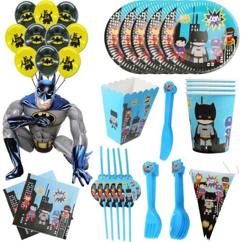 Cartoon Batman Party Supplies Set Disposable tableware Batman Aluminum Film Balloon Childrens birthday party decoration set