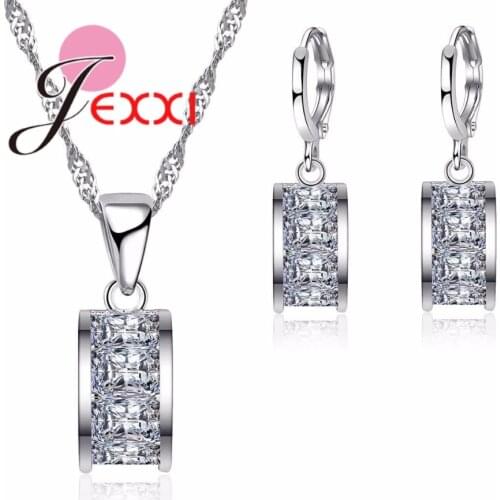 925 Sterling Silver Jewelry Sets for Women Wedding Gift Charm AAA White Austrian Crystal Half Round Design