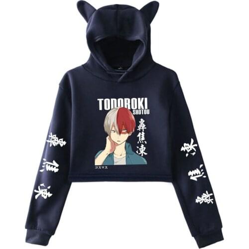 2021 New My Hero Academia Cat Cropped Hoodie Female Sweatshirt Crop Tops Womens Hoodie Boys/girls Anime Shoto Todoroki Clothes