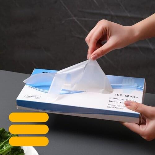 Disposable Gloves 100PCS Pull-out Transparent Plastic Dining Thickening Housework Bathroom Cleaning Accessories Kitchen Cooking