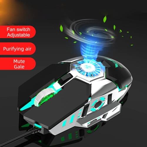 Cooling Fan Gaming Mouse USB Wired RGB Luminous 7 Buttons 7200 DPI Computer Mouse Gamer Macro Programming For PUBG PC Laptop