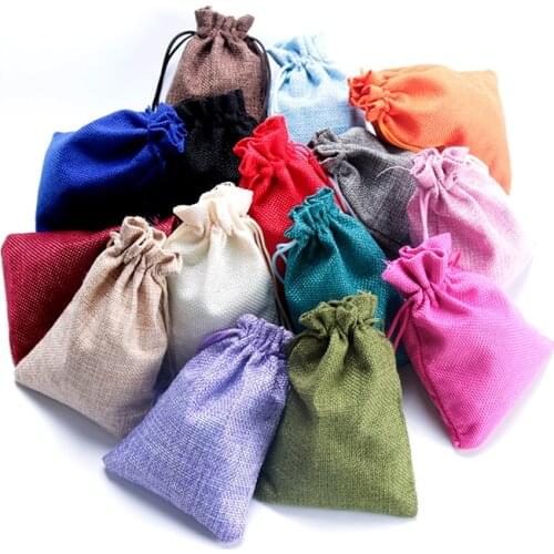 Wholesale 500pcs 4Sizes Natural Jute Bags Drawstring Gift Bag Incense Storage Linen Bags Favor Charm Jewelry Packaging Gift Bags