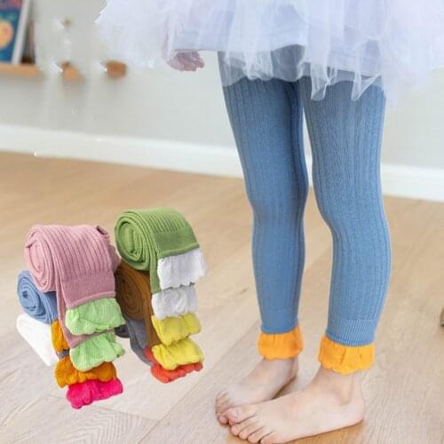 Autumn girls leggings cotton knitted fashion lace color matching children kids leggings girls chothes leggings