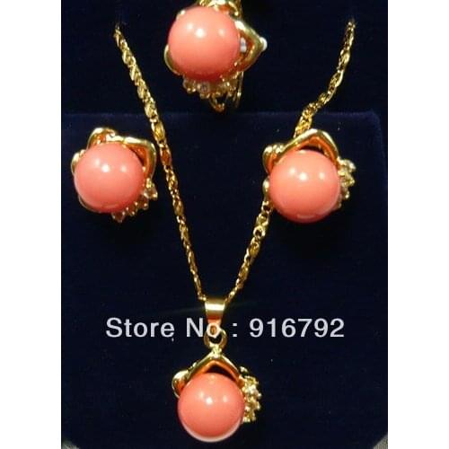 Prett Lovely Womens Wedding 10mm White shell pearl pendant earring ring