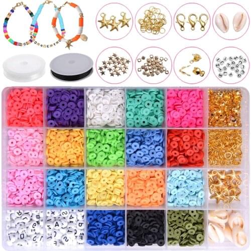 Mixed Flat Round Polymer Clay Beads Star Leaves Pendants for DIY Bracelets Anklet Jewelry Earrings Making Finding Beading