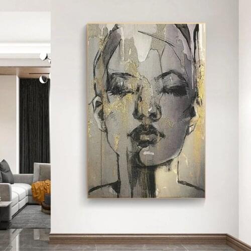 Modern Women Canvas Paintings Black Face Covered with Gold Posters and Print Wall Art Picture for Living Room Wall Decor Cuadros