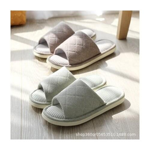 Diamond Lattice Slippers Home Couple Slippers Non-slip Comfortable Knitted Cotton Drag Autumn and Winter Indoor Shoes