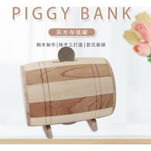 Ornaments storage box solid wood cylinder piggy bank flowers and trees storage box splicing coin piggy bank