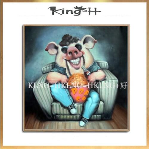Top Artist Pure Hand-painted High Quality Modern Art pig Oil Painting on Canvas Abstract Funny Animal pig home Decoration