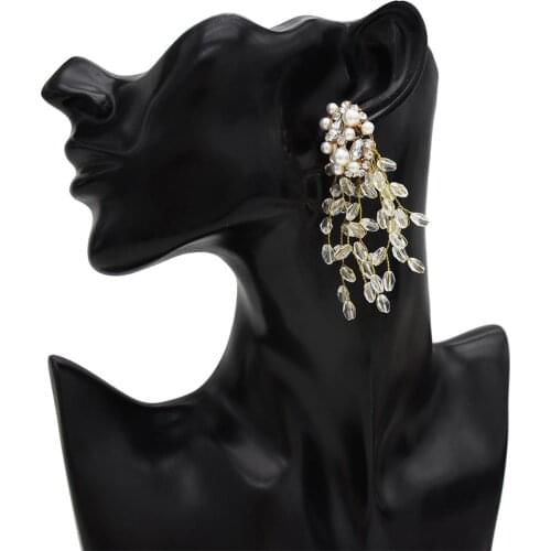 Long Rhinestone Crystal Women Drop Earrings Elegant Charming Big Statement Tree Branch Shape Earring Women Wedding Party Jewelry